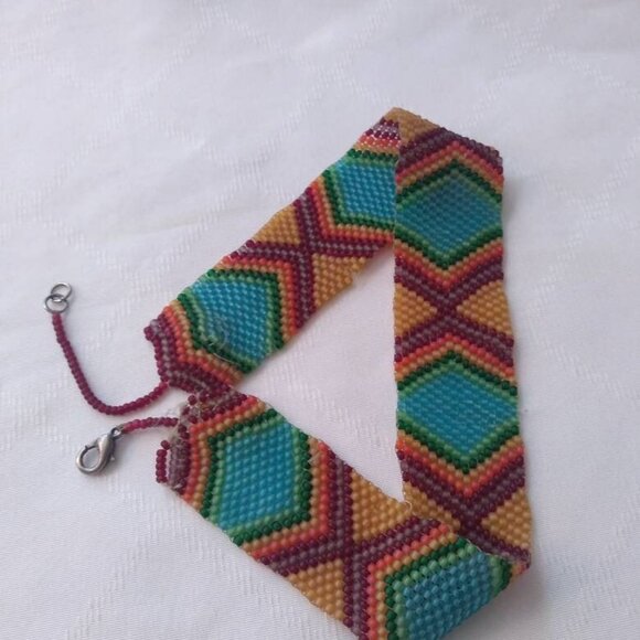 Wide Hand Beaded Vintage Choker Necklace Bracelet Jewelry Woman Man Child Kid - Picture 9 of 10